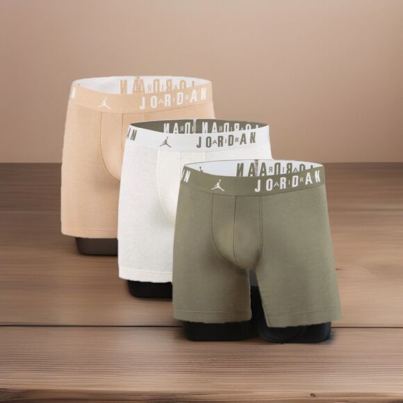Jordan Flight Cotton Stretch Boxer Brief Mens Size Medium 3 Pack Olive White Tan - Picture 2 of 9